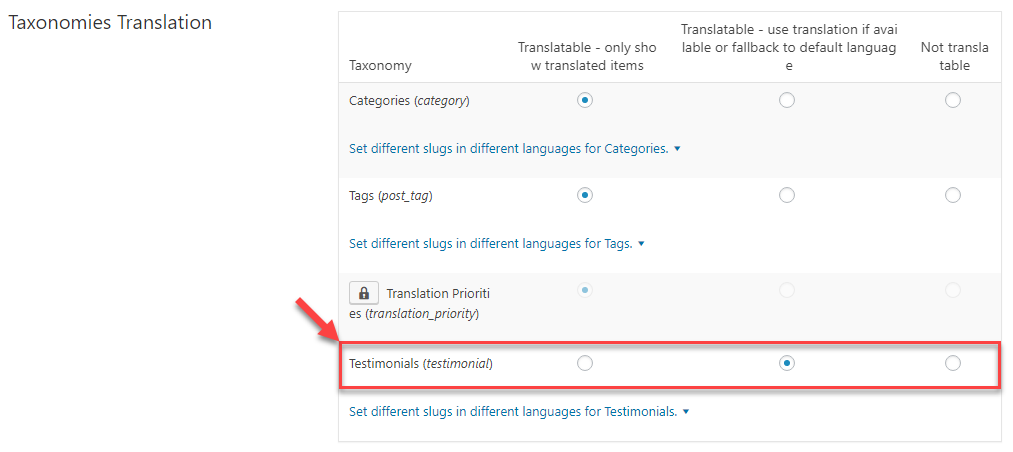 WPML Taxonomies Translation